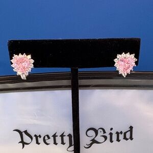 Pretty Bird Pink Heart Crystal Halo Stud Earrings